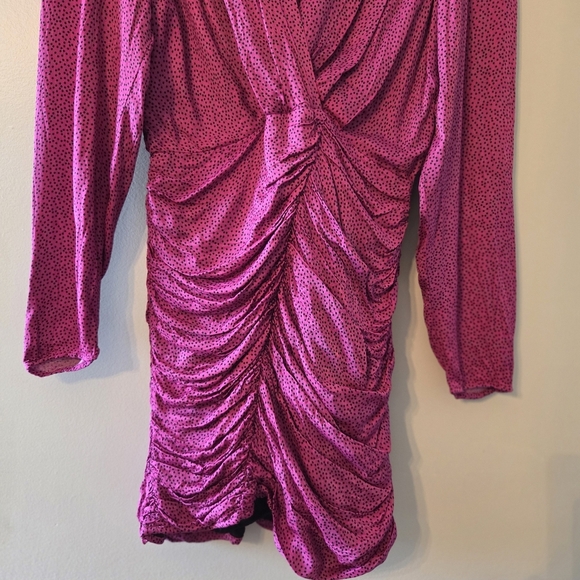 Zara Women's Ruched Satin Effect Print Wrap Dress Fuchsia Pink Size Small - Picture 12 of 15